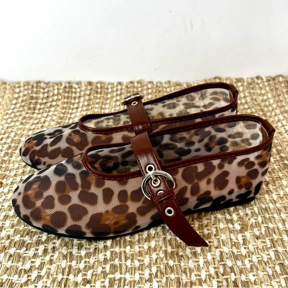 ATBELL • Women’s Mesh Ballet Mary Jane Flats • Leopard Print • Size: EU 38/US 8 - Picture 1 of 16